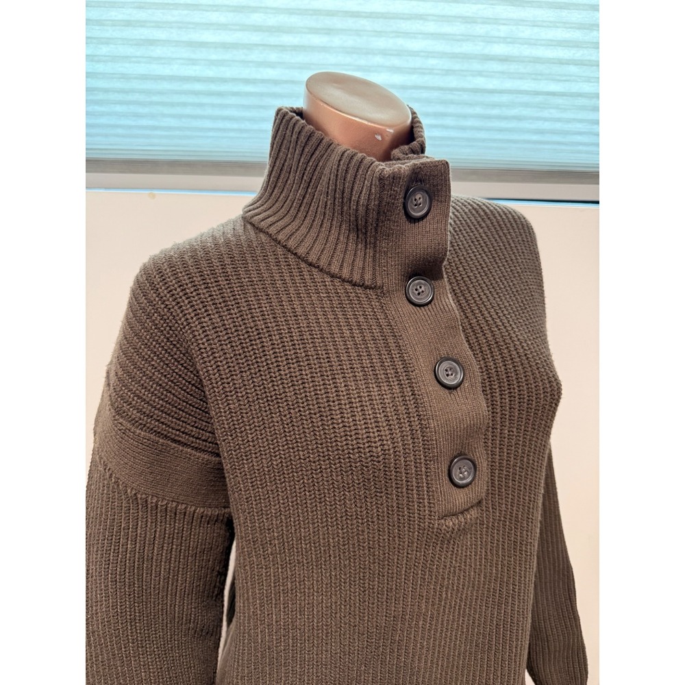 Banana Republic Womens Ribbed Mock Neck Button Henley Sweater Brown Olive/L - Picture 2 of 7